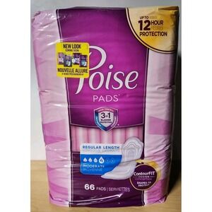 Poise Incontinence Pads, Moderate Absorbency, Regular Size, 66 Count~NEW